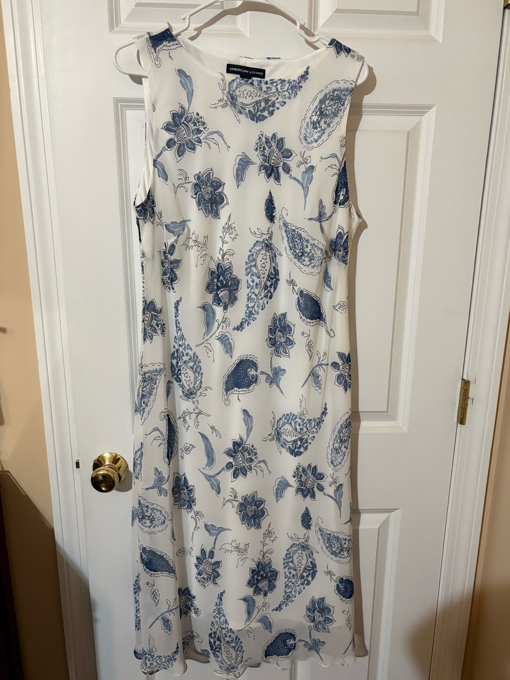 American Living White and Blue Paisley Maxi Dress